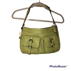coach NEW NWT lime green leather double pocket shoulder bag 12" wide